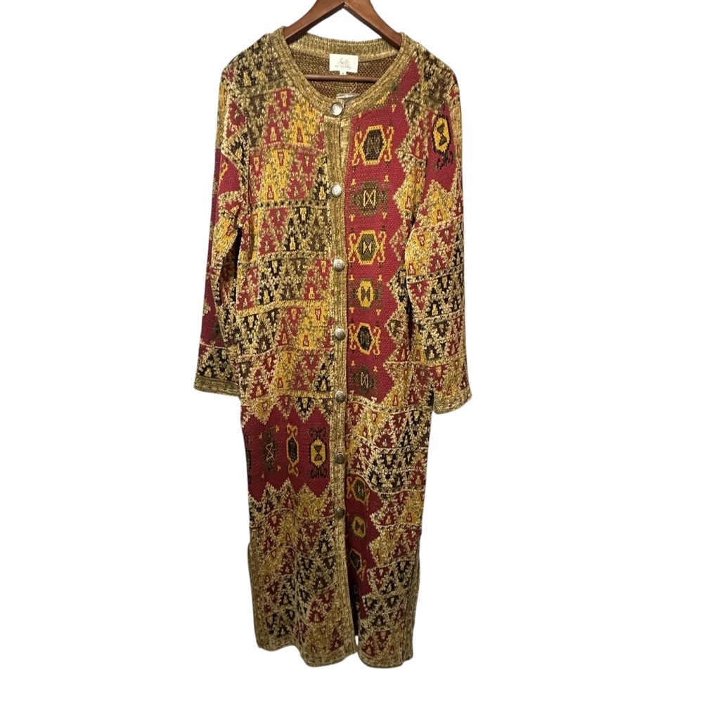 NWOT Soft Surroundings Tapestry Maxi Duster Cardigan Boho Aztec Western Sz S